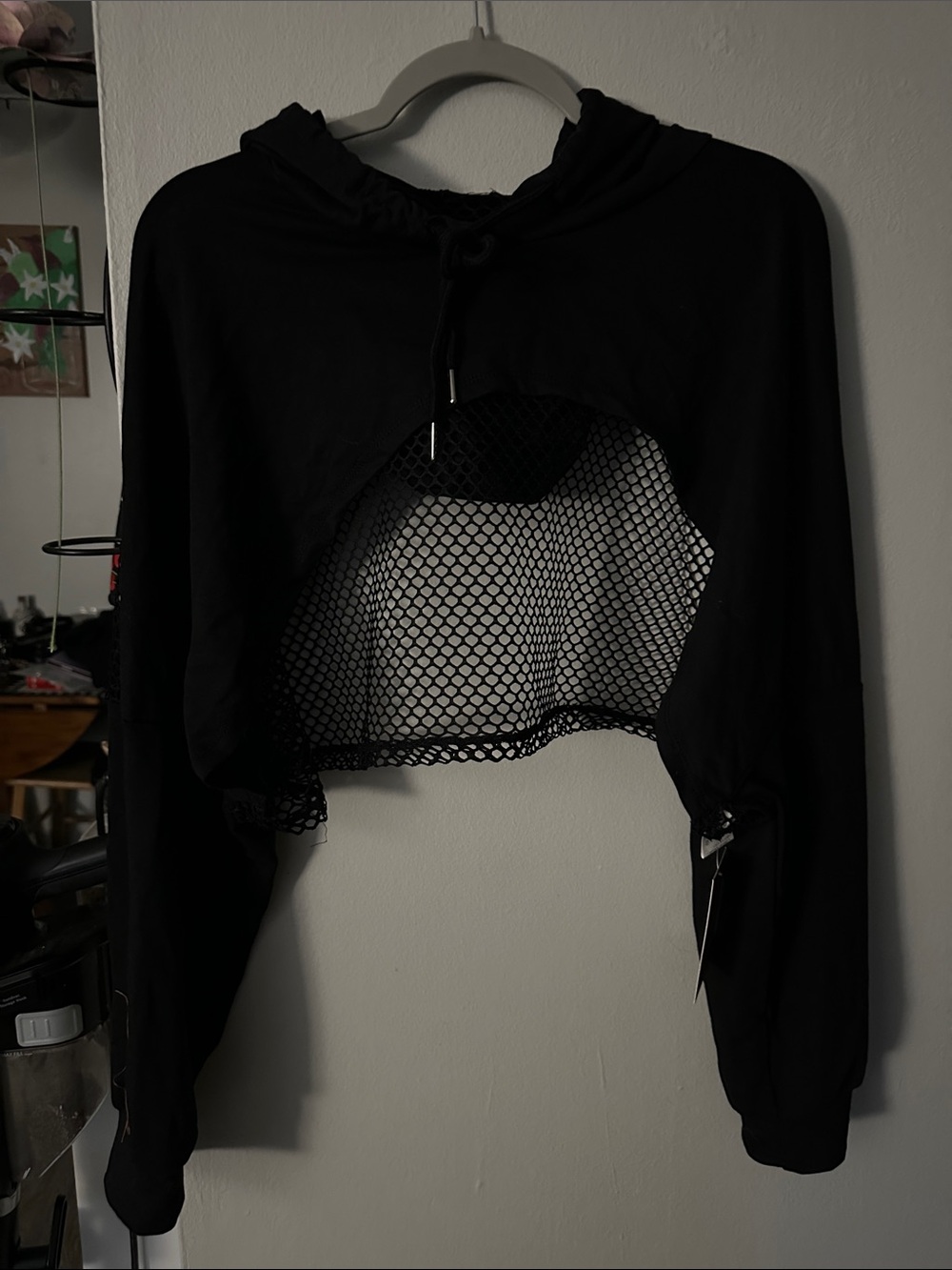 Amazon Black Cropped Hoodie with Fishnet Panel